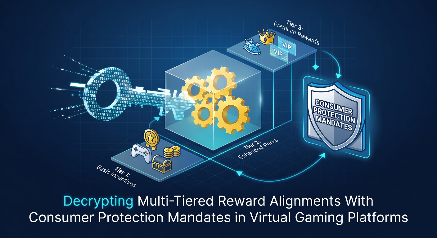 Virtual gaming platform interface showing layered reward tiers and consumer protection icons