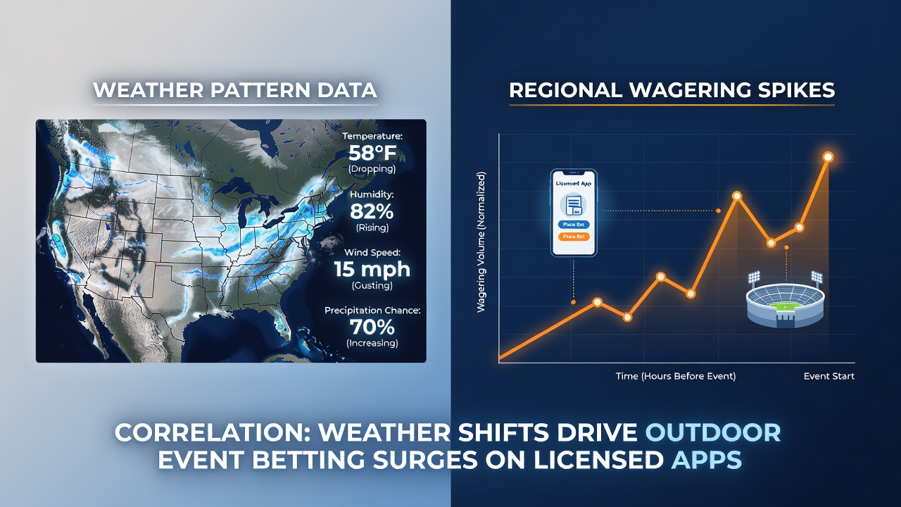 Weather radar overlay showing storm systems affecting outdoor sports venues across multiple regions